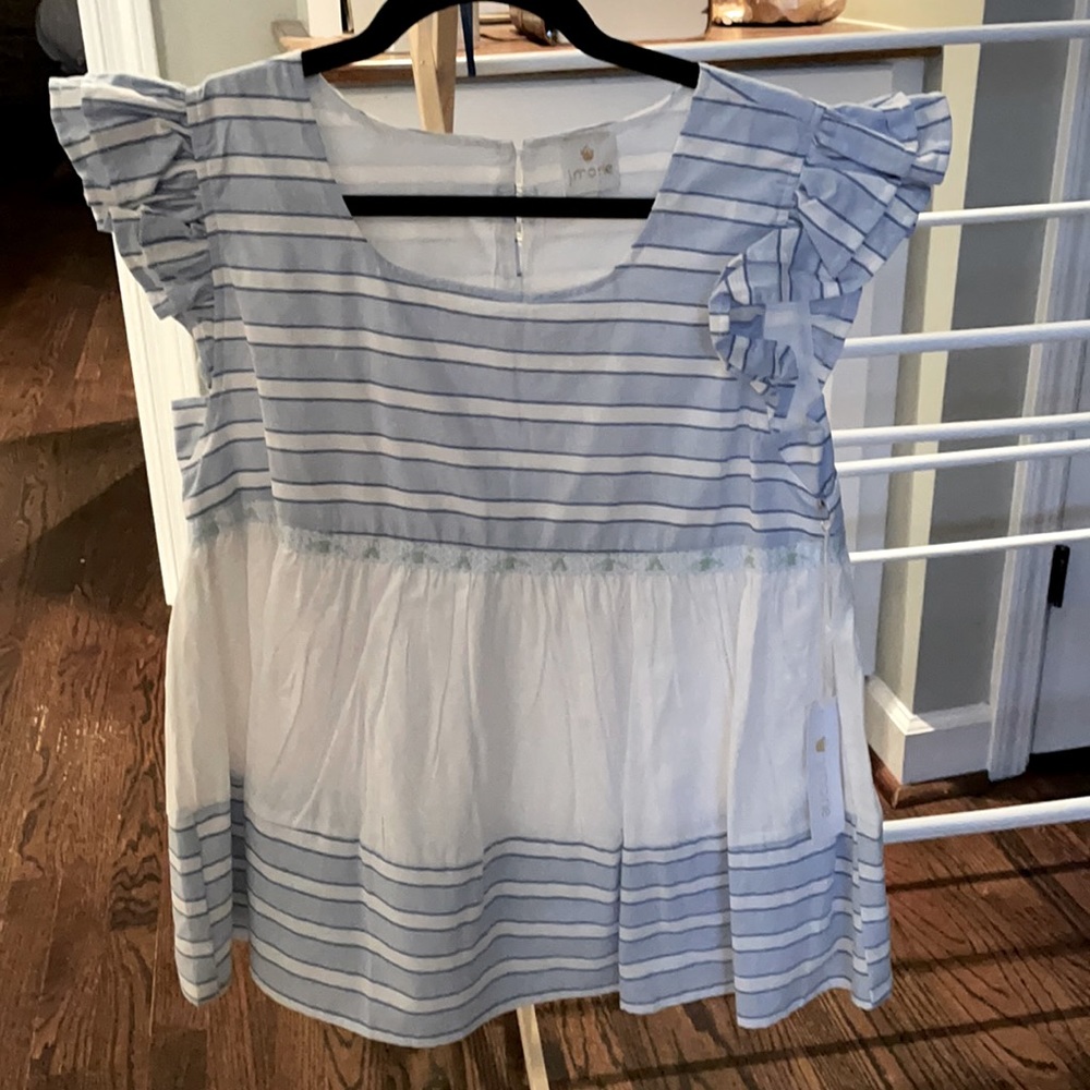 NWT J.Marie Blue+White Striped Babydoll Top - S